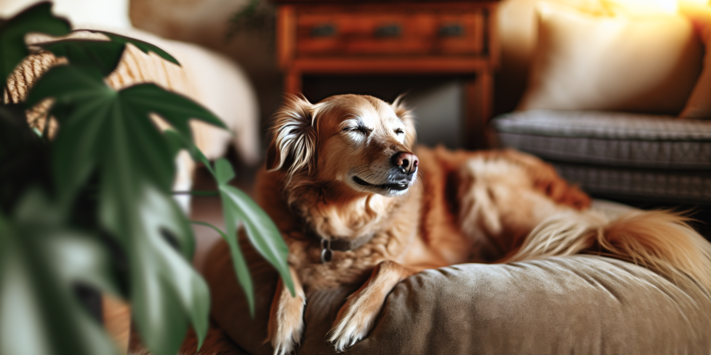 dog relaxing after taking calming chews