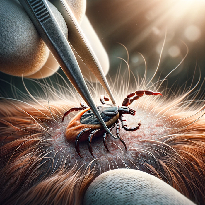 removing a tick from a dog with tweezers